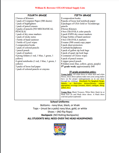 School Supply List